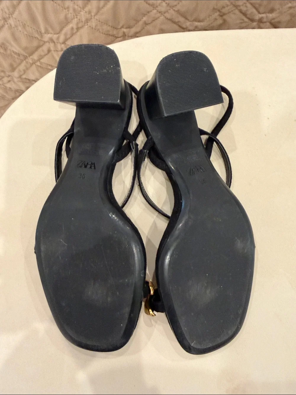 Zara Black Suede Slingback Sandals with Gold Accent Bead sz 36 - Picture 3 of 3
